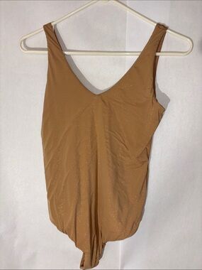 Women's Shimmery Tan V-Neck bodysuit